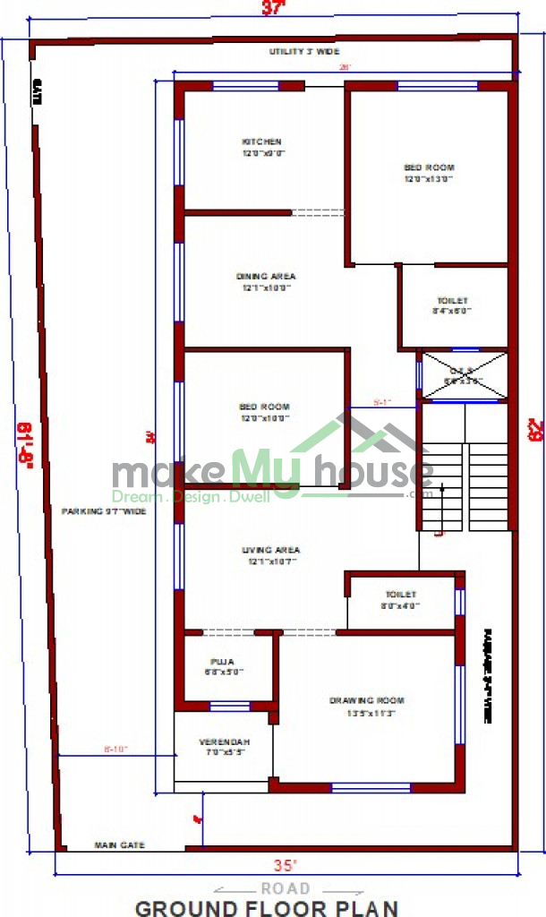 Buy 35x65 House Plan | 35 by 65 Elevation Design | Plot Area Naksha