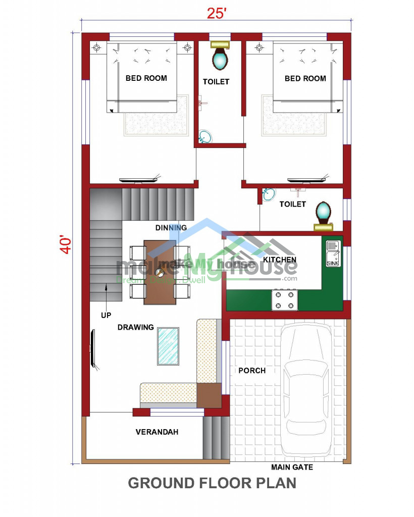 Buy 25x40 House Plan 25 By 40 Elevation Design Plot Area Naksha