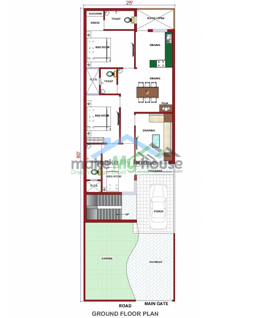 Buy 25x80 House Plan 25 By 80 Elevation Design Plot Area Naksha