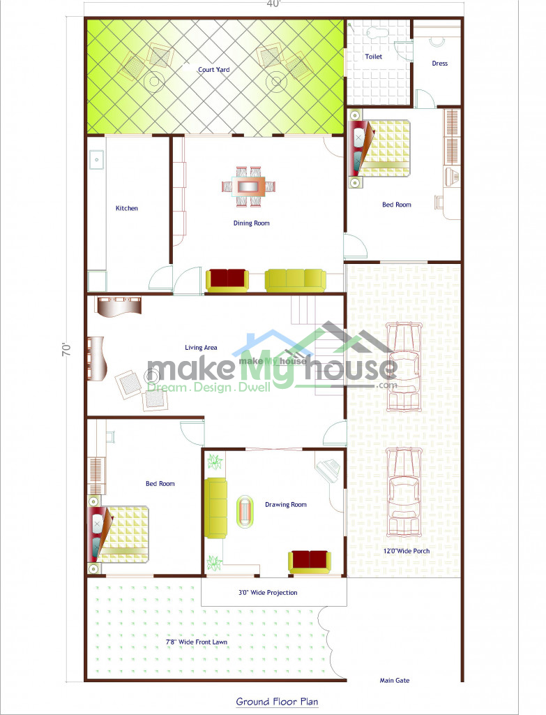 Buy 40x70 House Plan 40 By 70 Elevation Design Plot Area Naksha