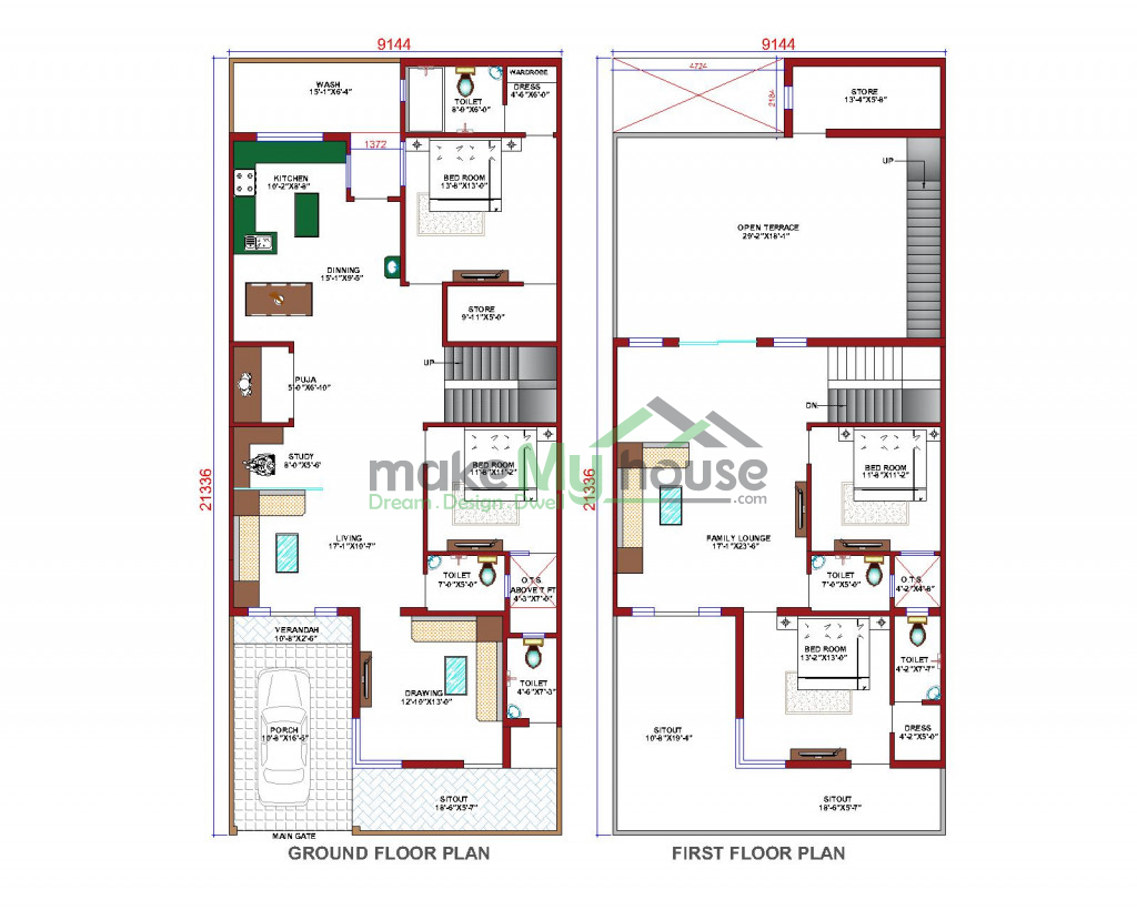 Buy 30x70 House Plan | 30 by 70 Elevation Design | Plot Area Naksha