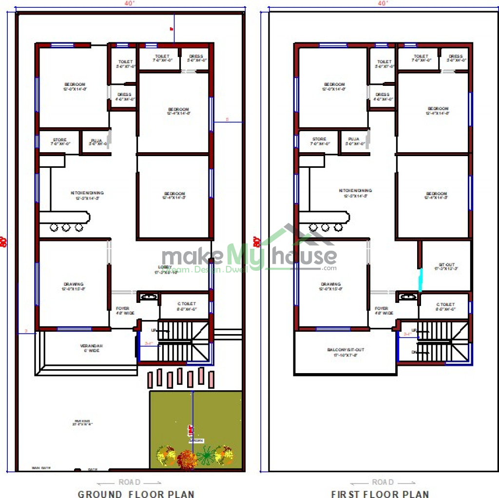 Buy 40x80 House Plan 40 By 80 Front Elevation Design 3200Sqrft Home 