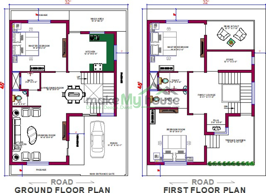 Buy 32x45 House Plan 32 By 45 Elevation Design Plot Area Naksha