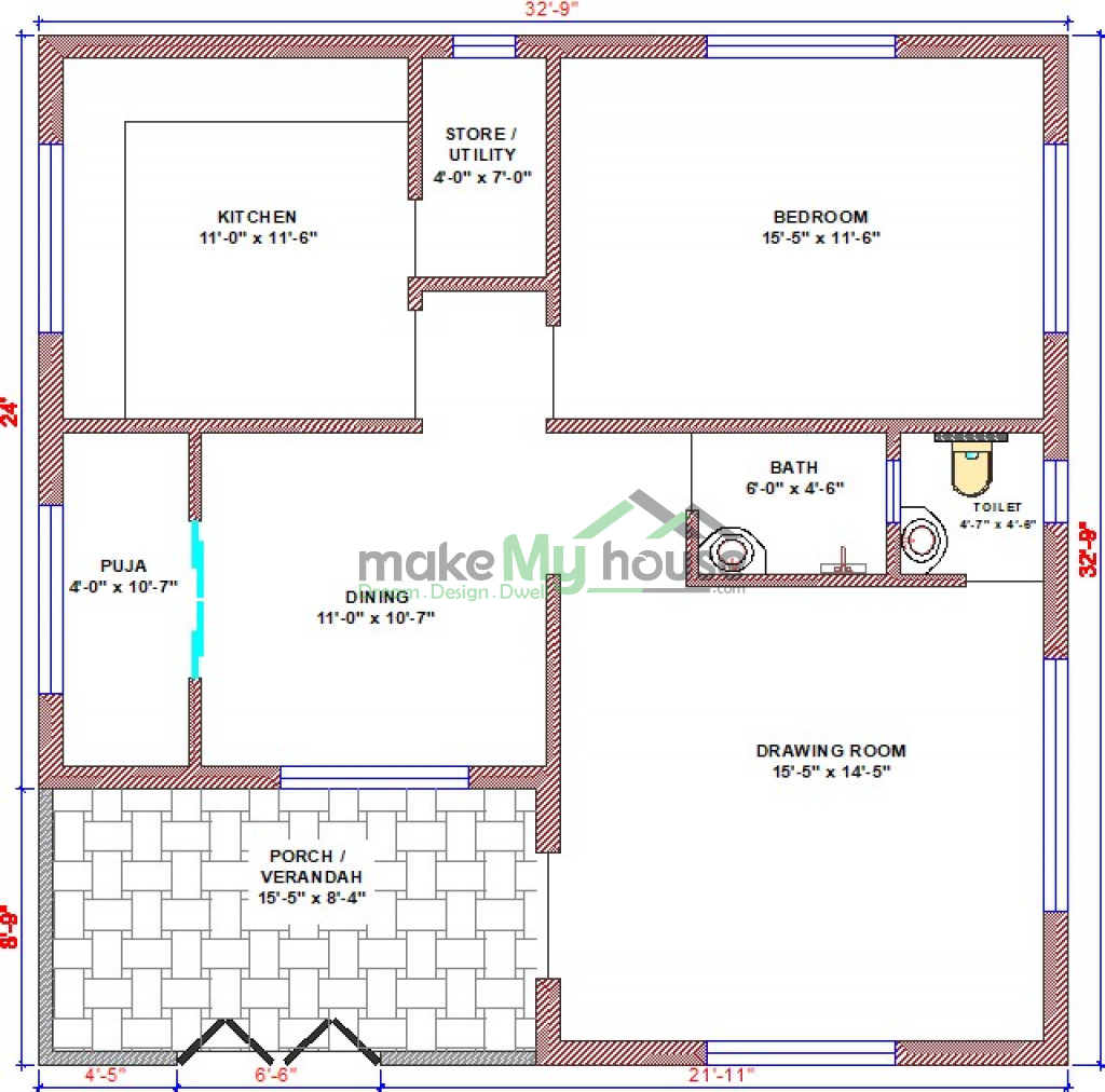 Buy 32x32 House Plan 32 By 32 Elevation Design Plot Area Naksha