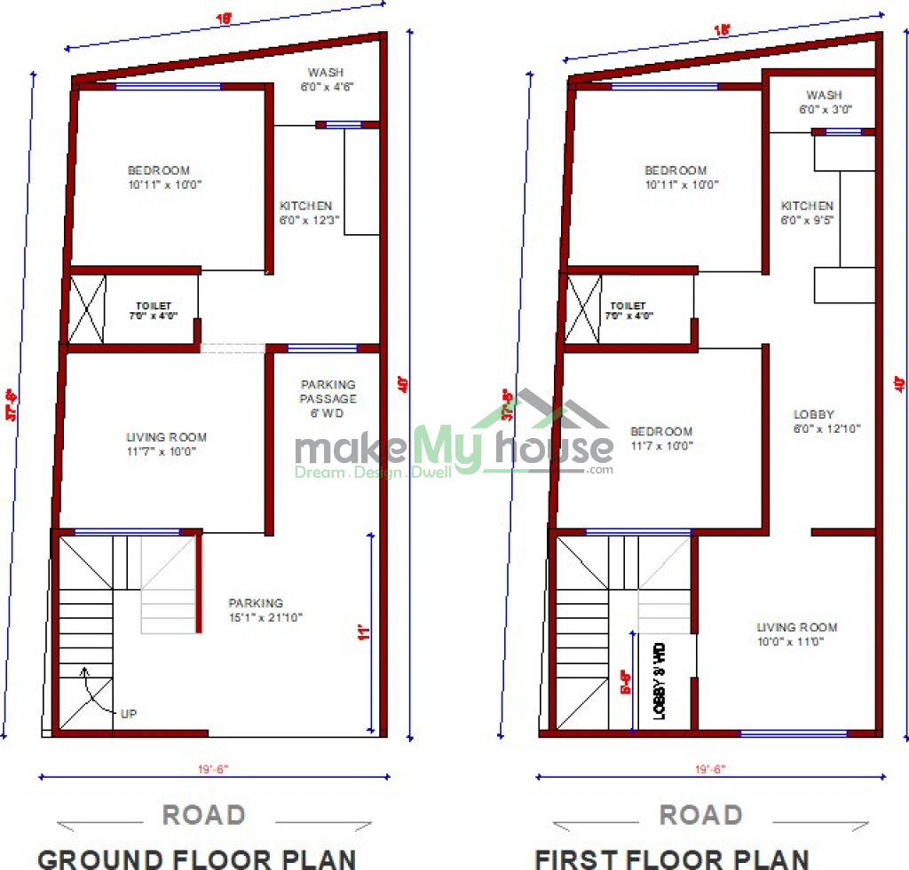 Buy 18x37 House Plan 18 By 37 Front Elevation Design 666Sqrft Home Naksha