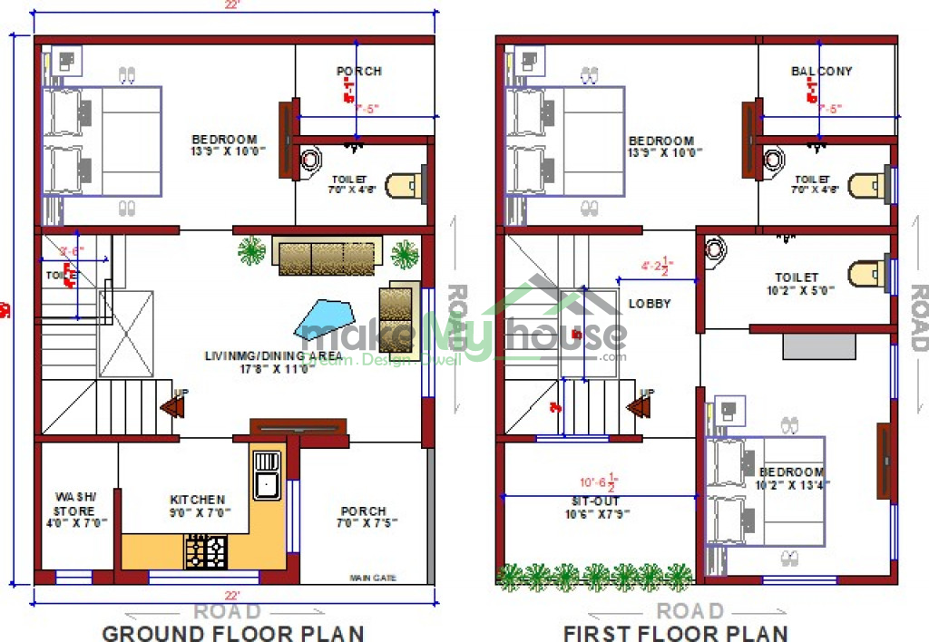 Buy 22x30 House Plan 22 By 30 Elevation Design Plot Area Naksha