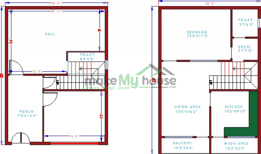 Buy 22x32 House Plan 22 By 32 Elevation Design Plot Area Naksha