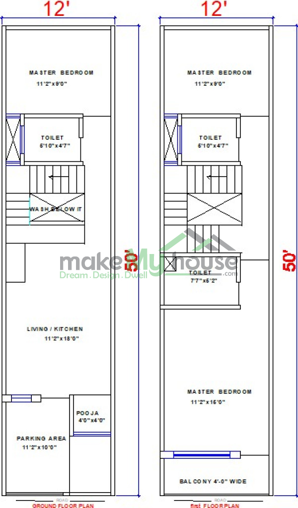 Buy 12x50 House Plan 12 By 50 Front Elevation Design 600sqrft Home Naksha