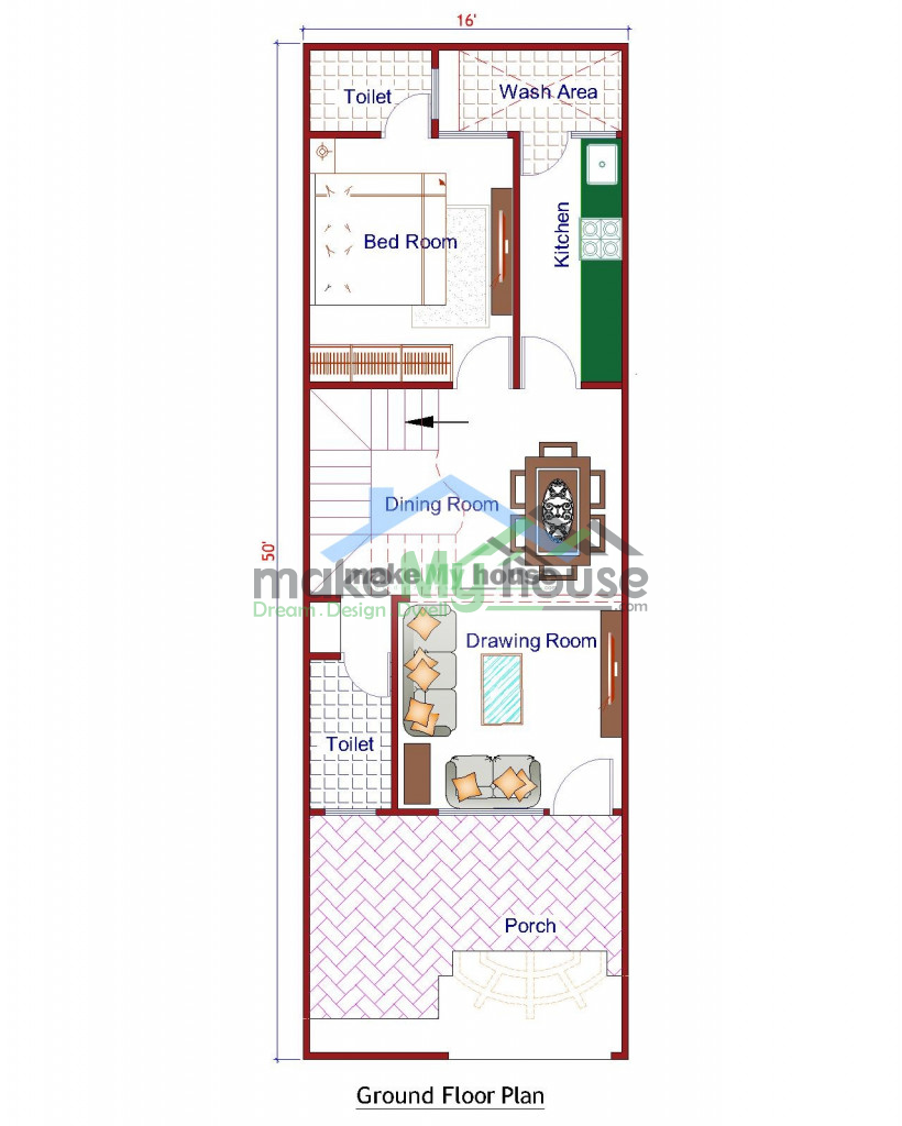 Buy 16x50 House Plan 16 By 50 Elevation Design Plot Area Naksha