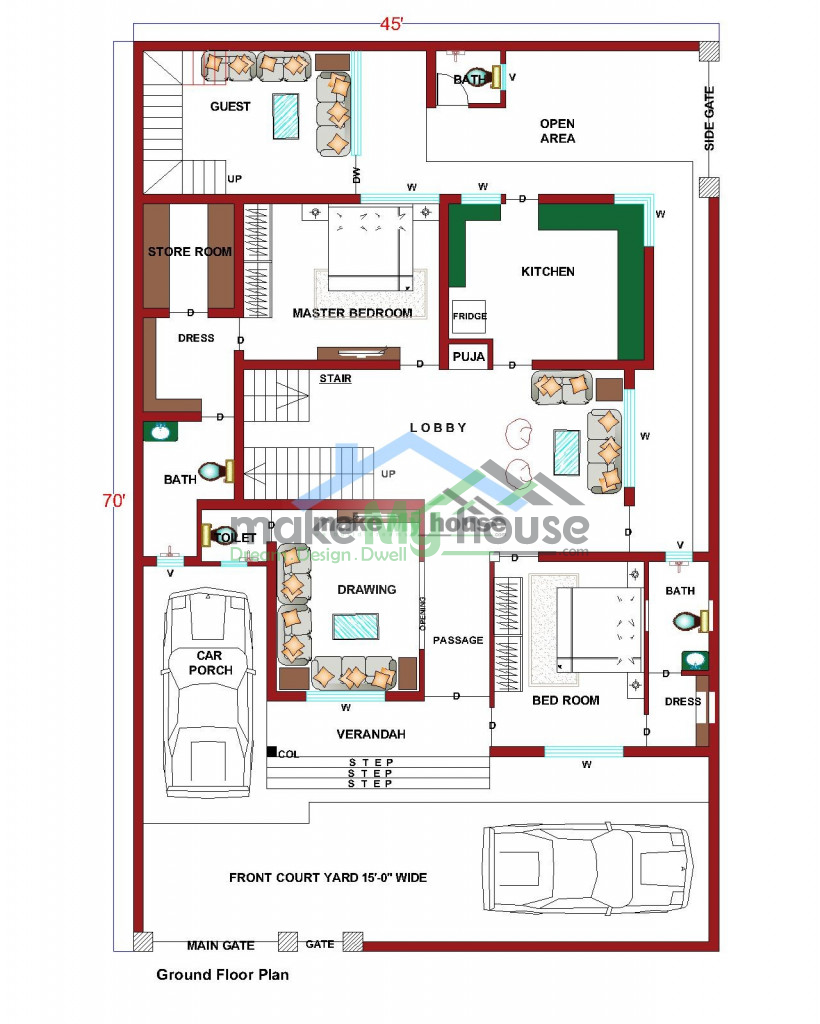 Buy 40x70 House Plan 40 By 70 Elevation Design Plot Area Naksha