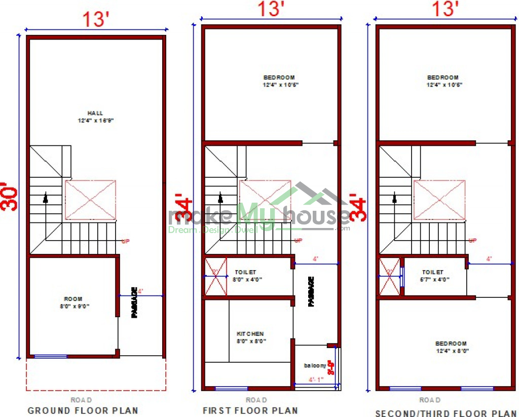 Buy 13x30 House Plan 13 By 30 Front Elevation Design 390sqrft Home Naksha