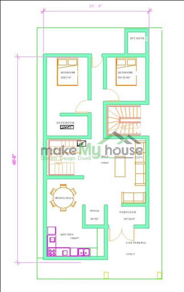 Buy 20x65 House Plan | 20 by 65 Elevation Design | Plot Area Naksha