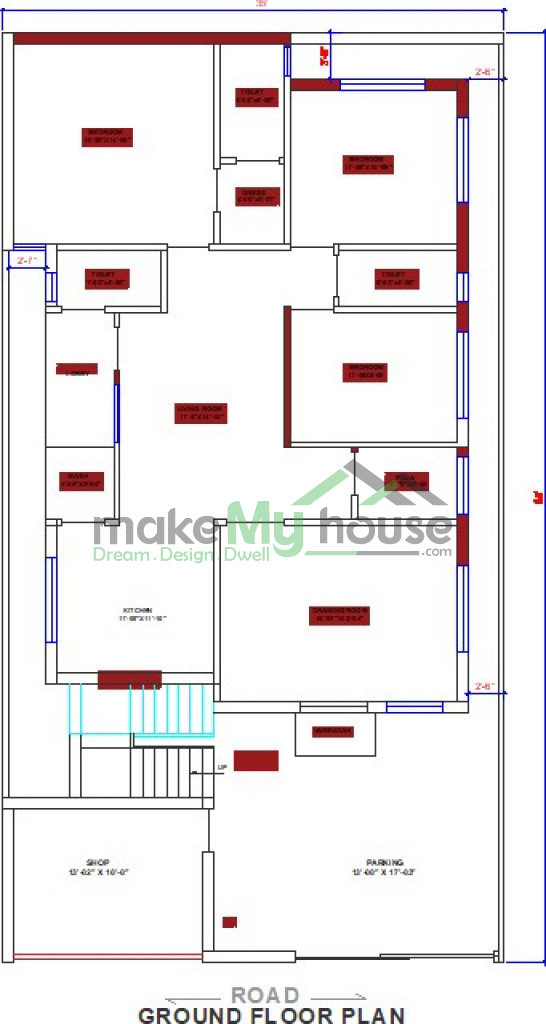 Buy 35x65 House Plan | 35 by 65 Elevation Design | Plot Area Naksha