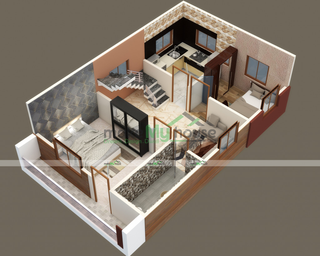 Triplex floor plan with ground parking 