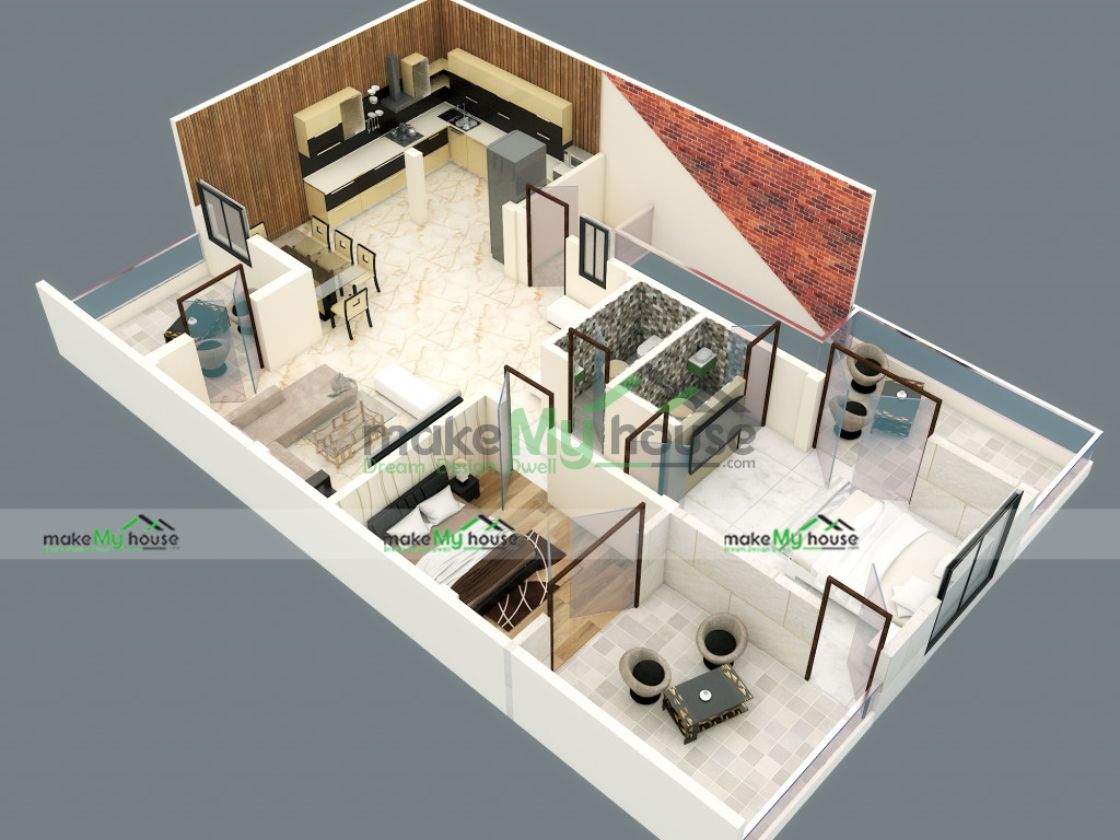 1380Sqft 3D House Design