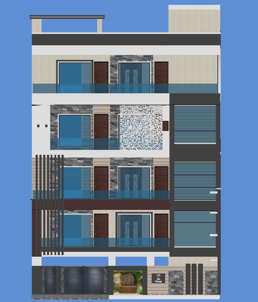 multistory 3d front elevation