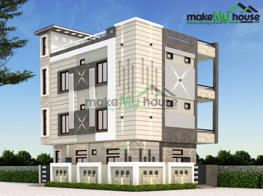 triplex 3d corner elevation