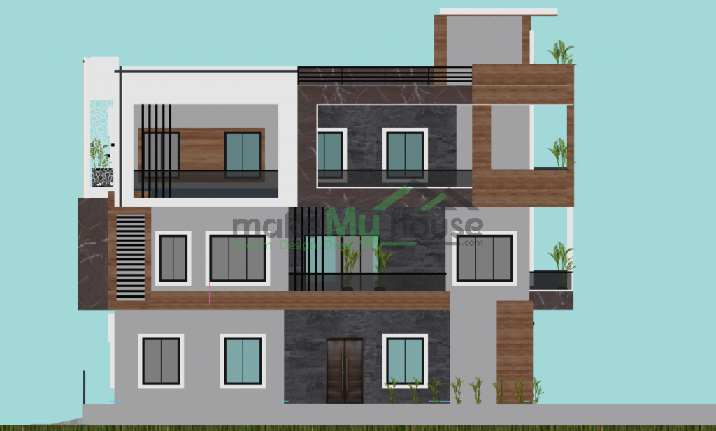 triplex 3d bird eye view elevation