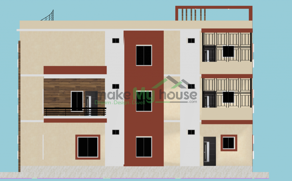 triplex 3d bird eye view elevation