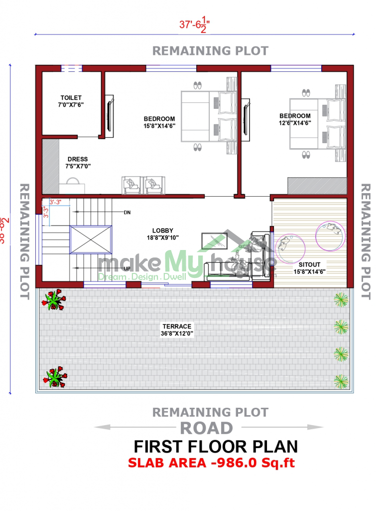 45ft x 40ft Exterior house design