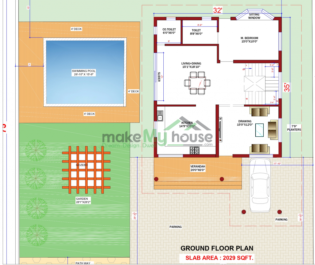 Duplex Floor Plan with Swimming Pool