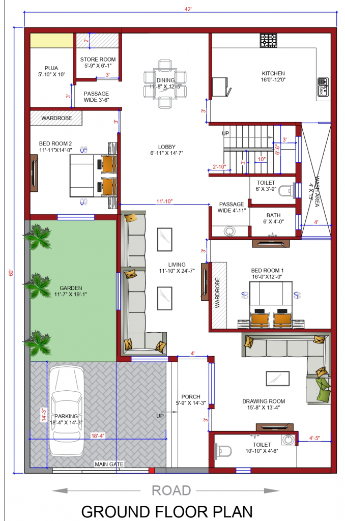 42ft x 60ft Exterior house design