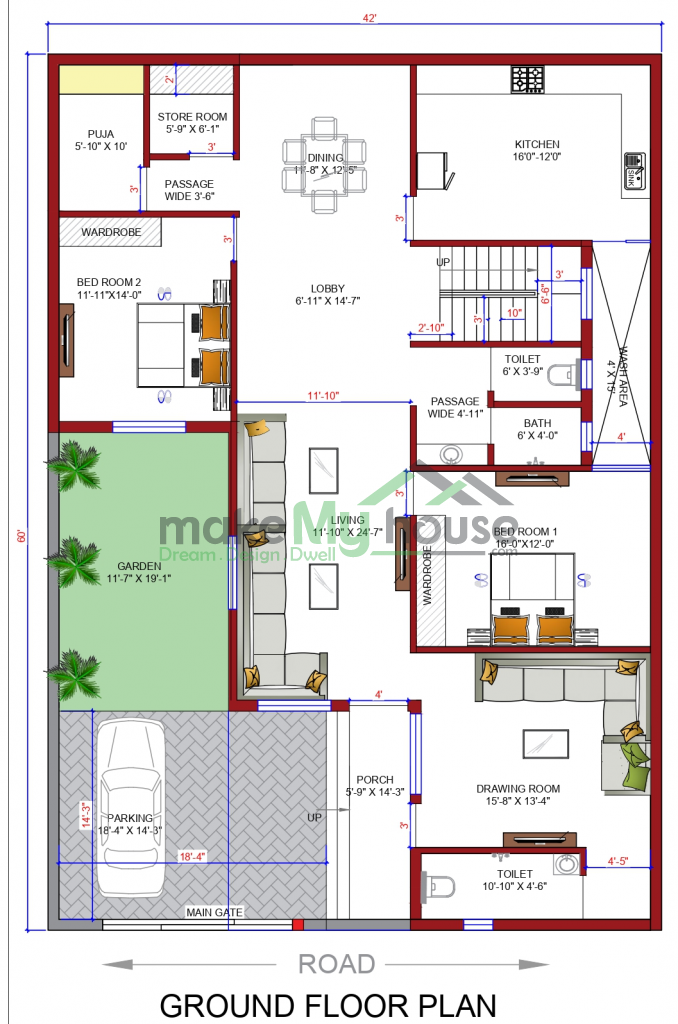 42ft x 60ft Exterior house design