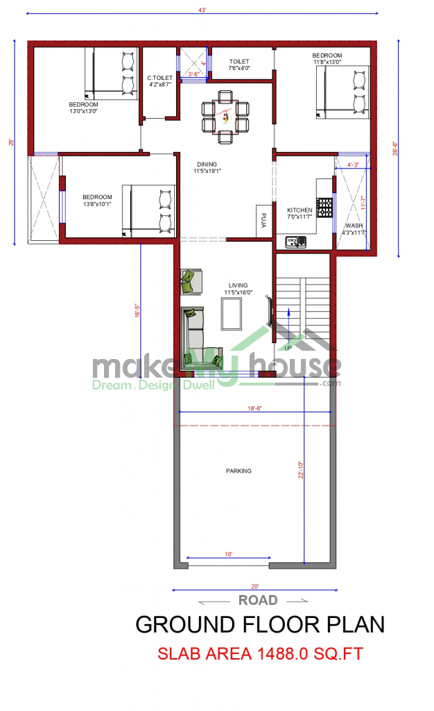 9 Bedroom 3 Storey House Plan 30x60