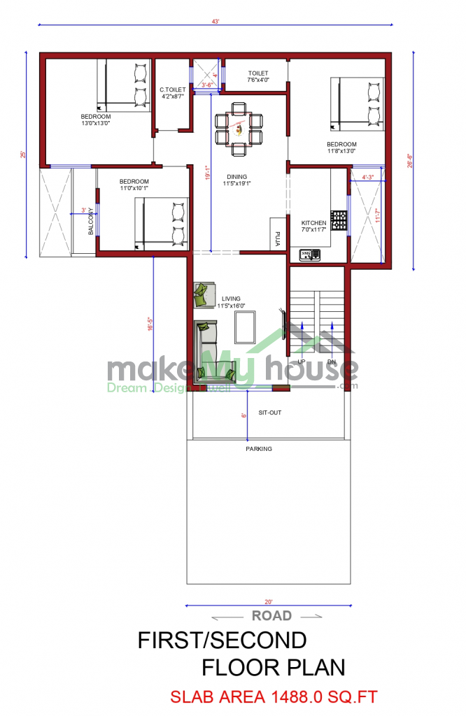 5400 Sqft House Design with 9 Bedrooms