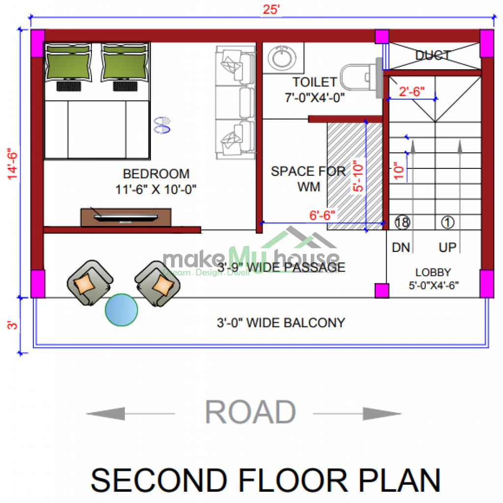 3 Storey House Plan 1275 Sqft