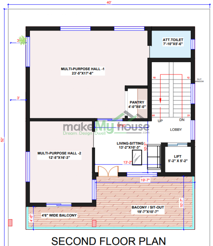 Triplex floor plan with ground parking 