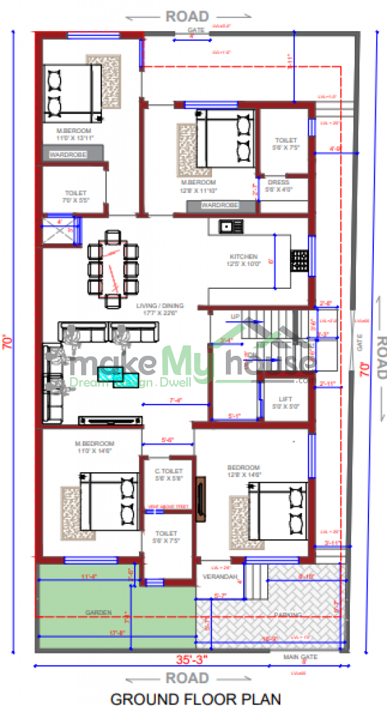 35x70 Modern House Plan