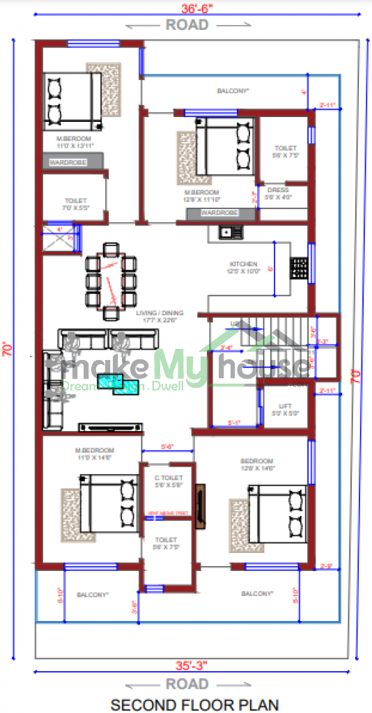 12 BHK House Plan with Balcony