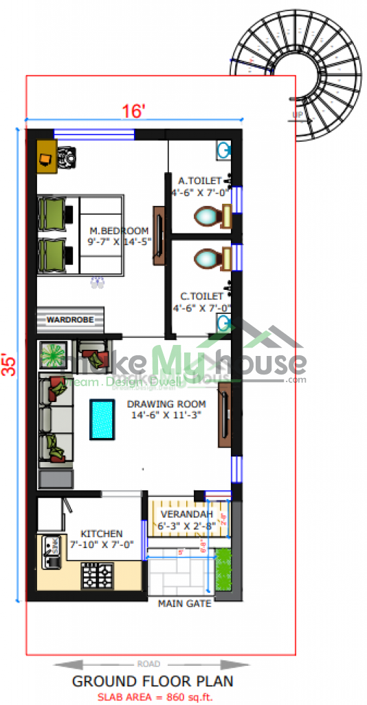 560 sqft floor plan