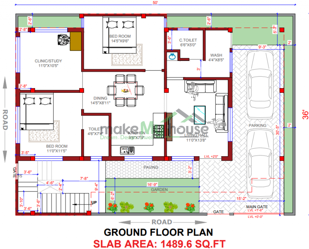 6 BHK 3 Storey House Plan