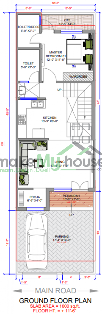 1080 sqft floor plan