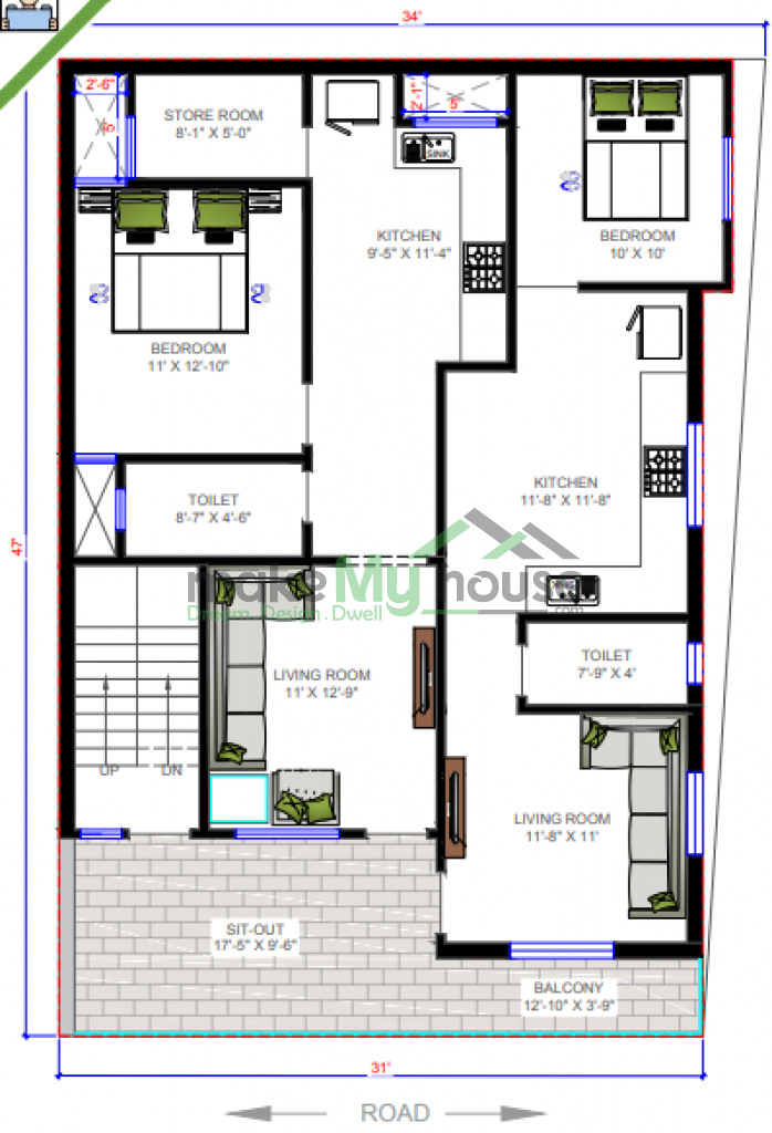 1 BHK Floor Plan