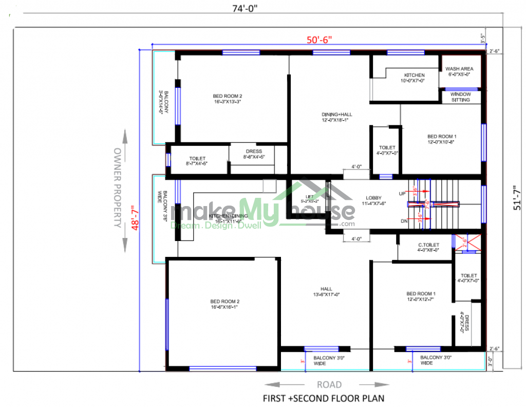 74x52 house plan