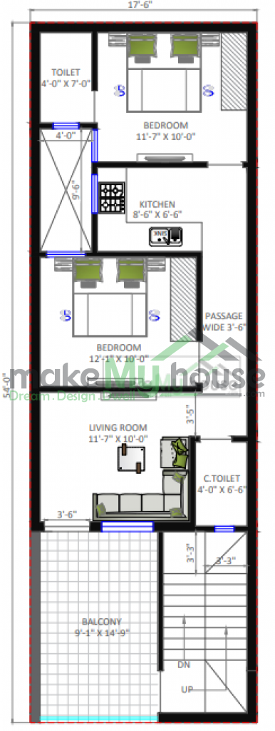 18x55 house plan