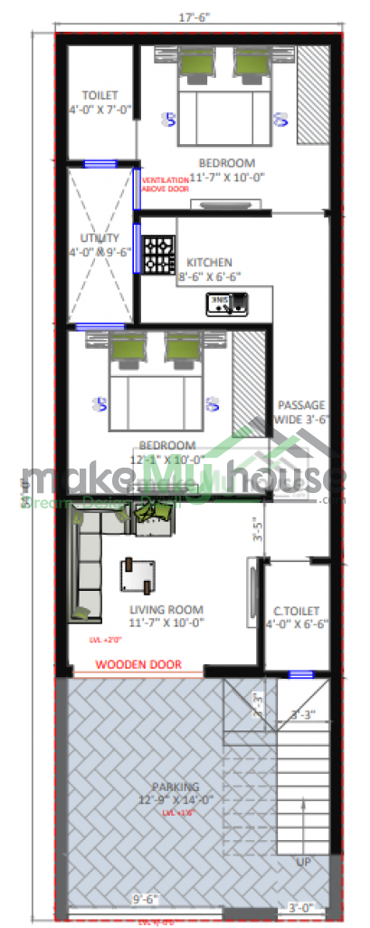 floor plan for 2bhk