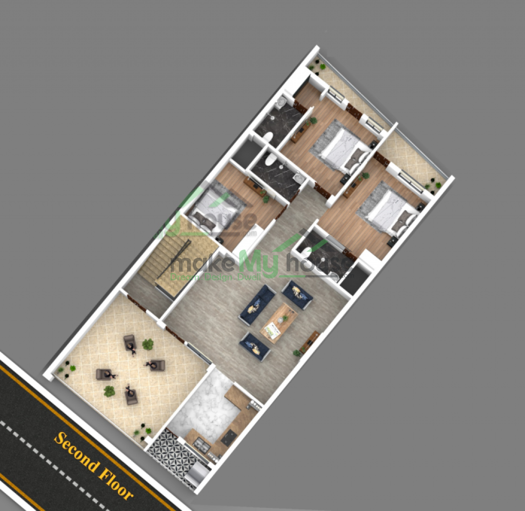 G+2 3d cut section floor plan