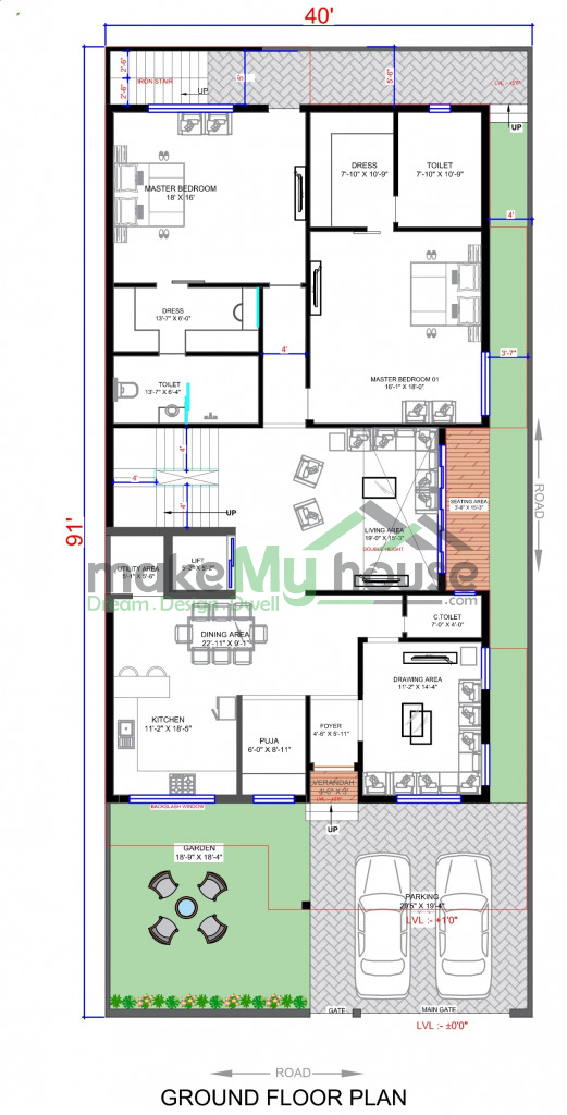 40ft x 91ft Exterior house design