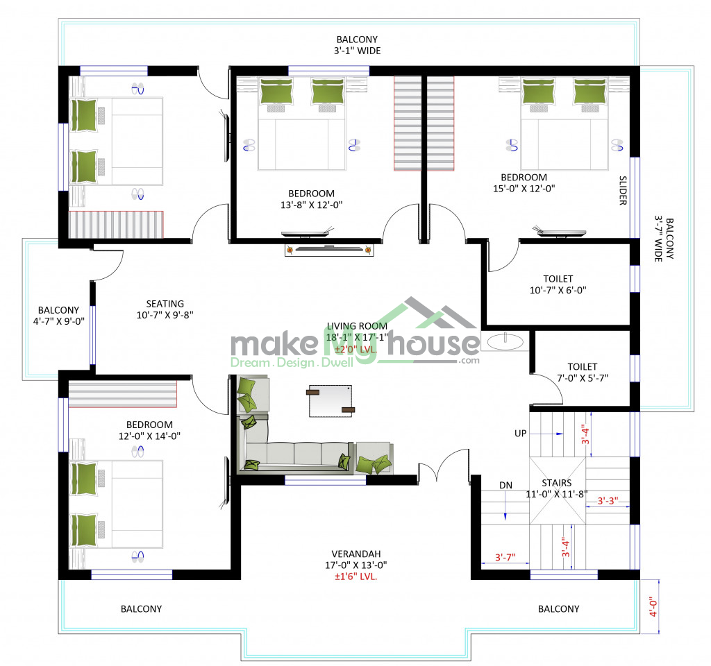 43ft x 40ft 3D House Design