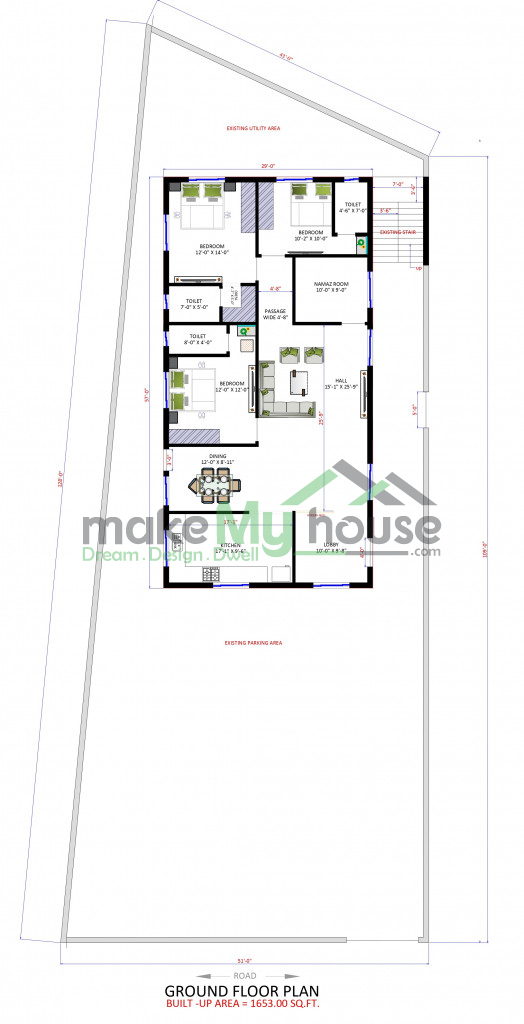 1653Sqft 3D House Design