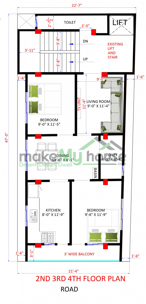 22ft x 47ft Exterior Elevation Design