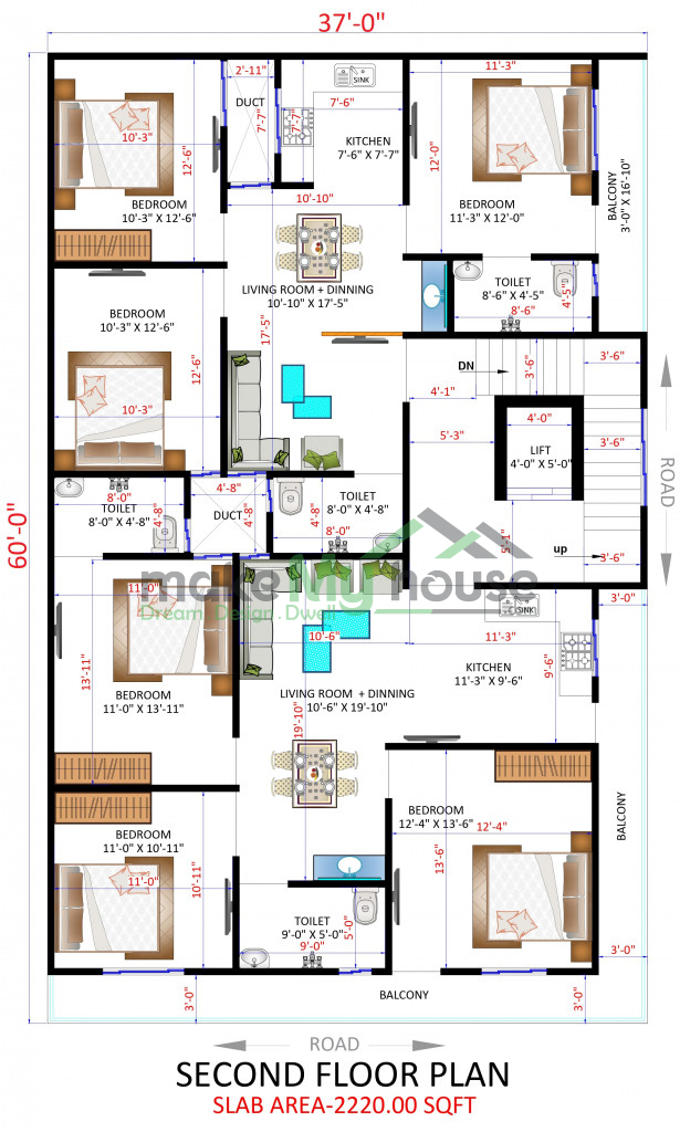 37ft x 60ft House plan