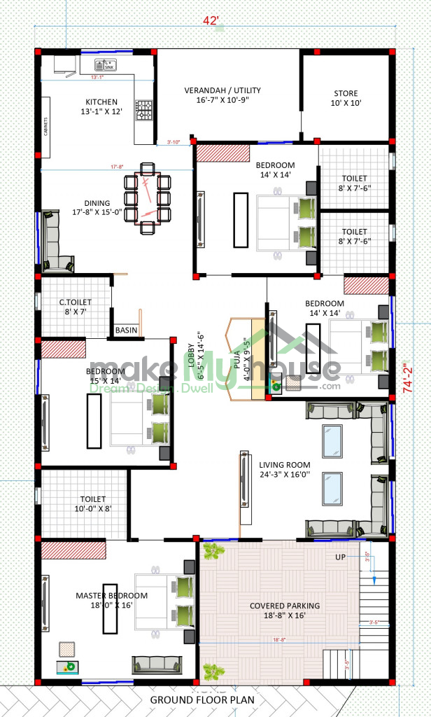 3d elevation designs for single floor house 