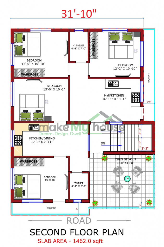 37x44 house plan