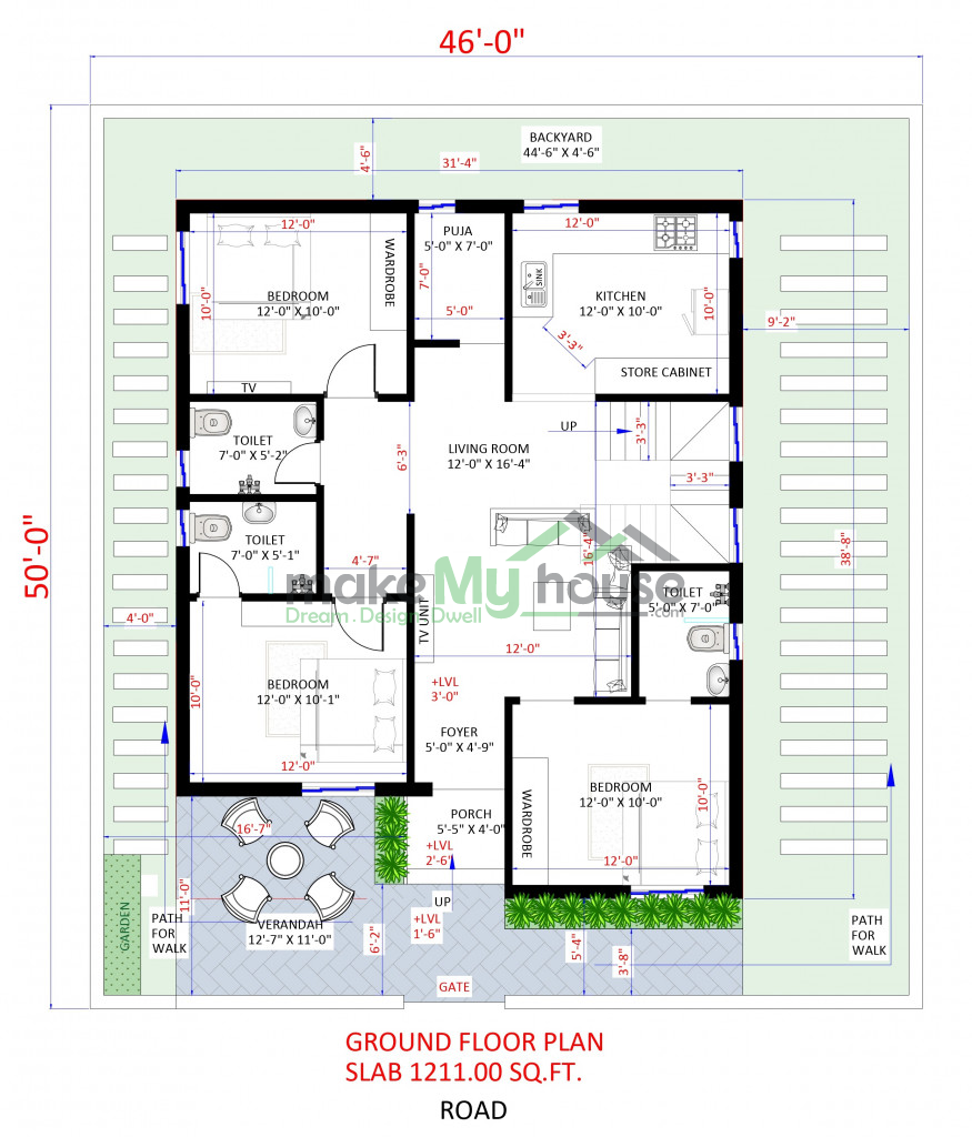 46ft x 50ft House plan