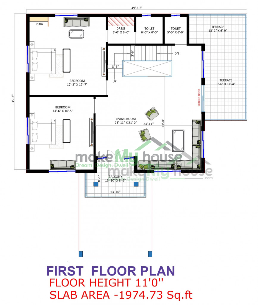 50ft x 35ft House plan